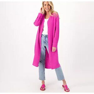 Candace Cameron Bure Hot Fuchsia Regular Button- Front Gauze Shirtdress Size M